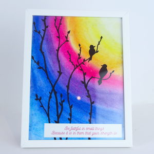 Birds in a Tree Pastel Silhouette