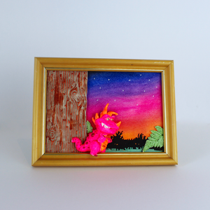 Pink Dinosaur at Dusk Mixed Media Frame